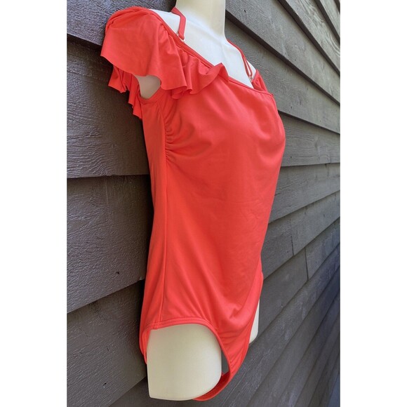 Vince Camuto Women's Size 12 Orange Red One Piece Ruffle Sleeve Swimsuit - Picture 11 of 12